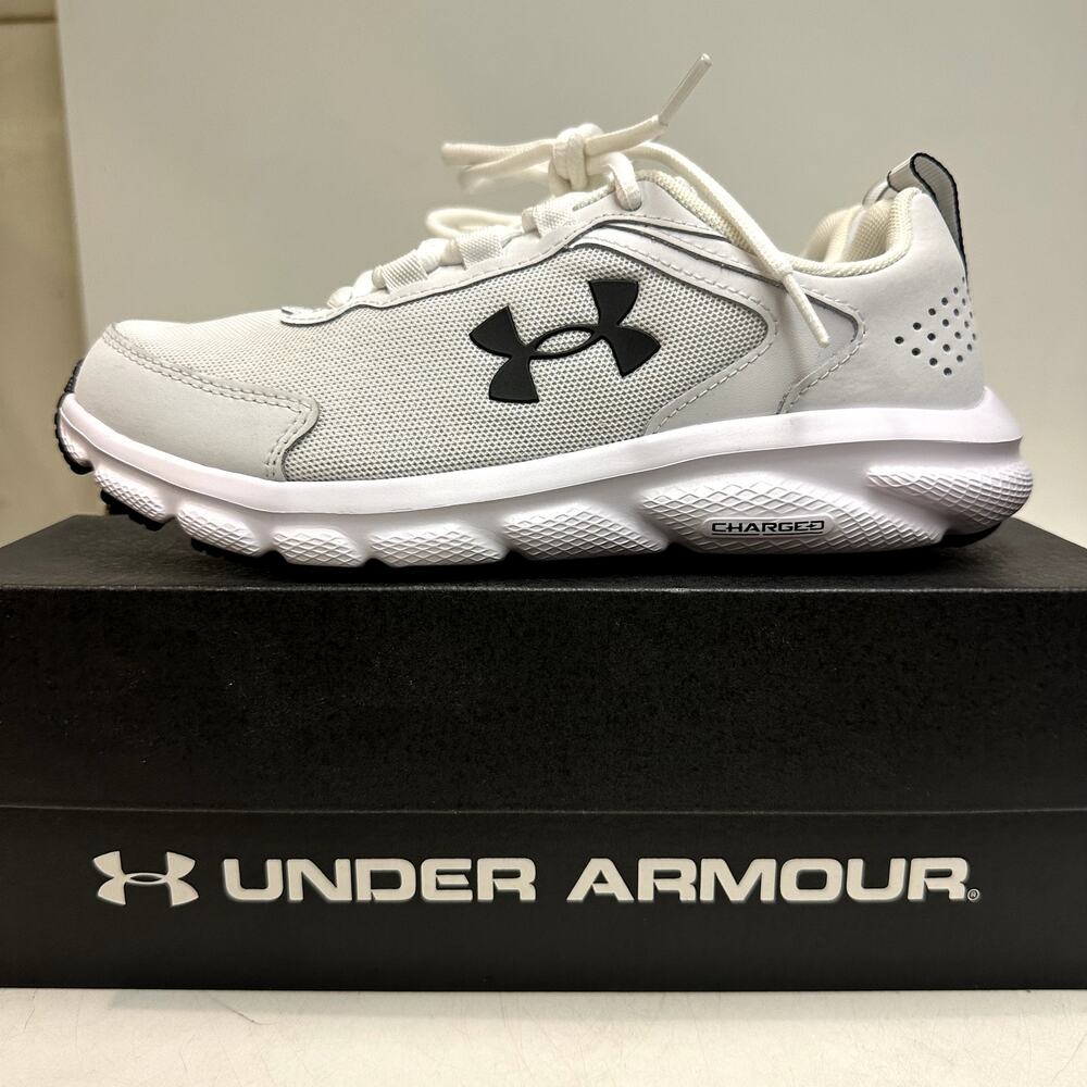 NIB NOS Under Armour W Charged Assert 9 White Sneaker Walking Running 7 Wide (D)